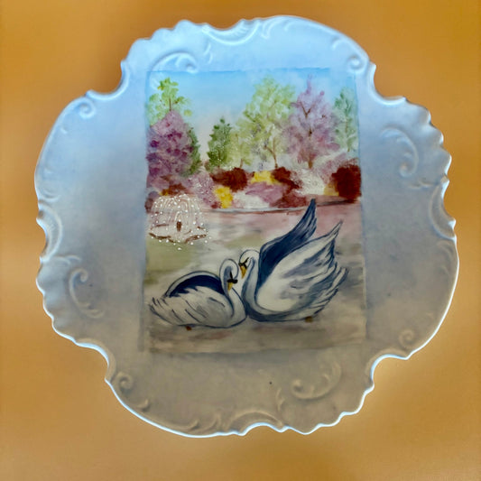 VTG Hand Painted Swan Plate by Ruth E. Fox - Cheyenne Wyoming