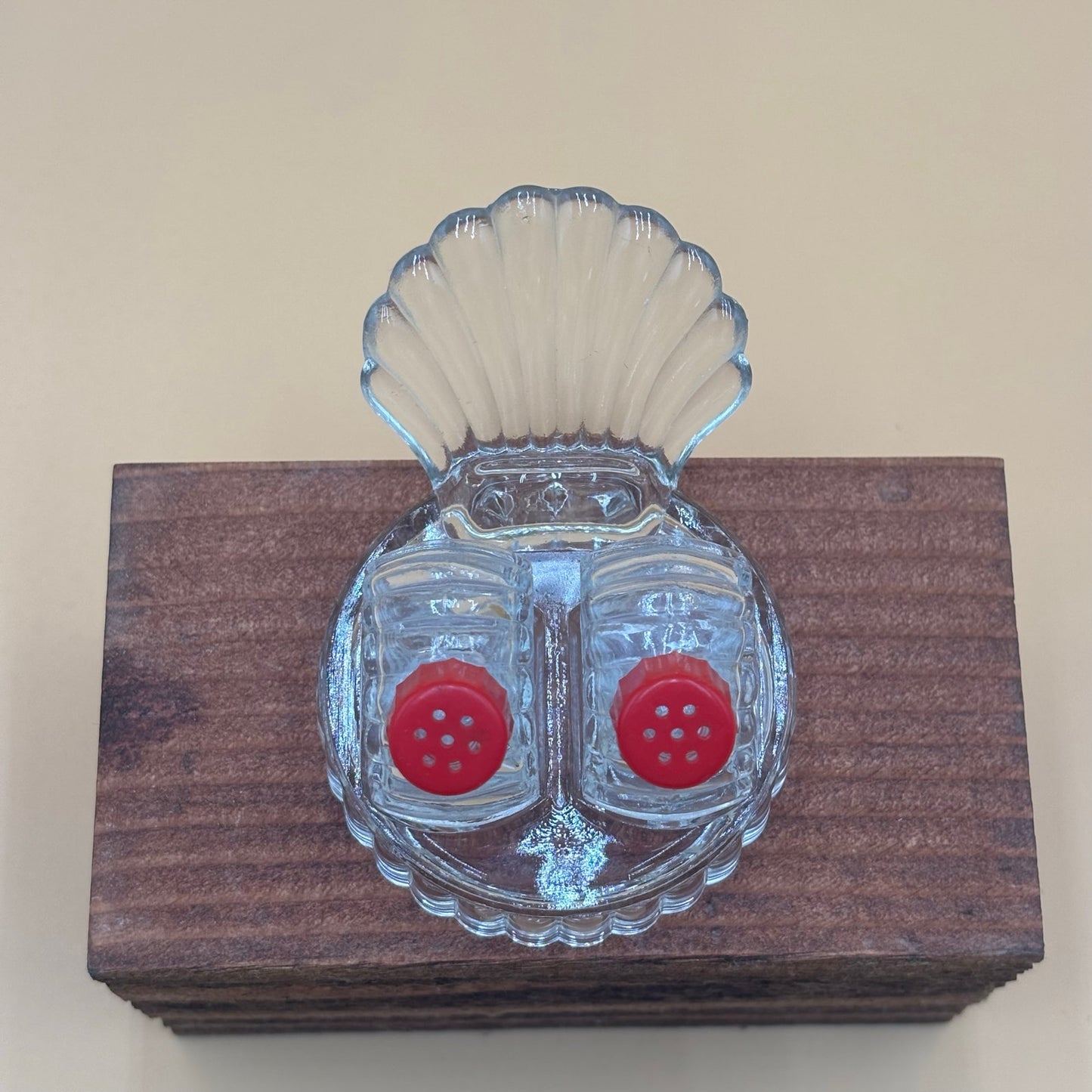 Vintage Pressed Glass Seashell Salt and Pepper Shakers Set