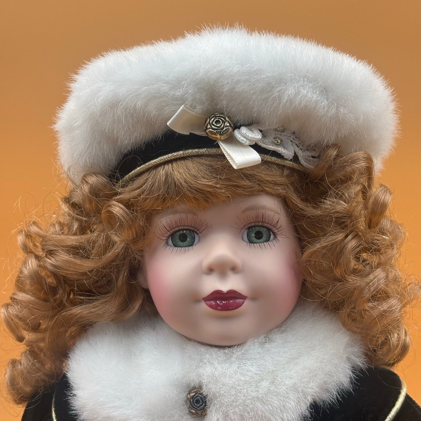 Key to Your Heart Porcelain Doll – Victorian Velvet & Lace Coat with Gold Key