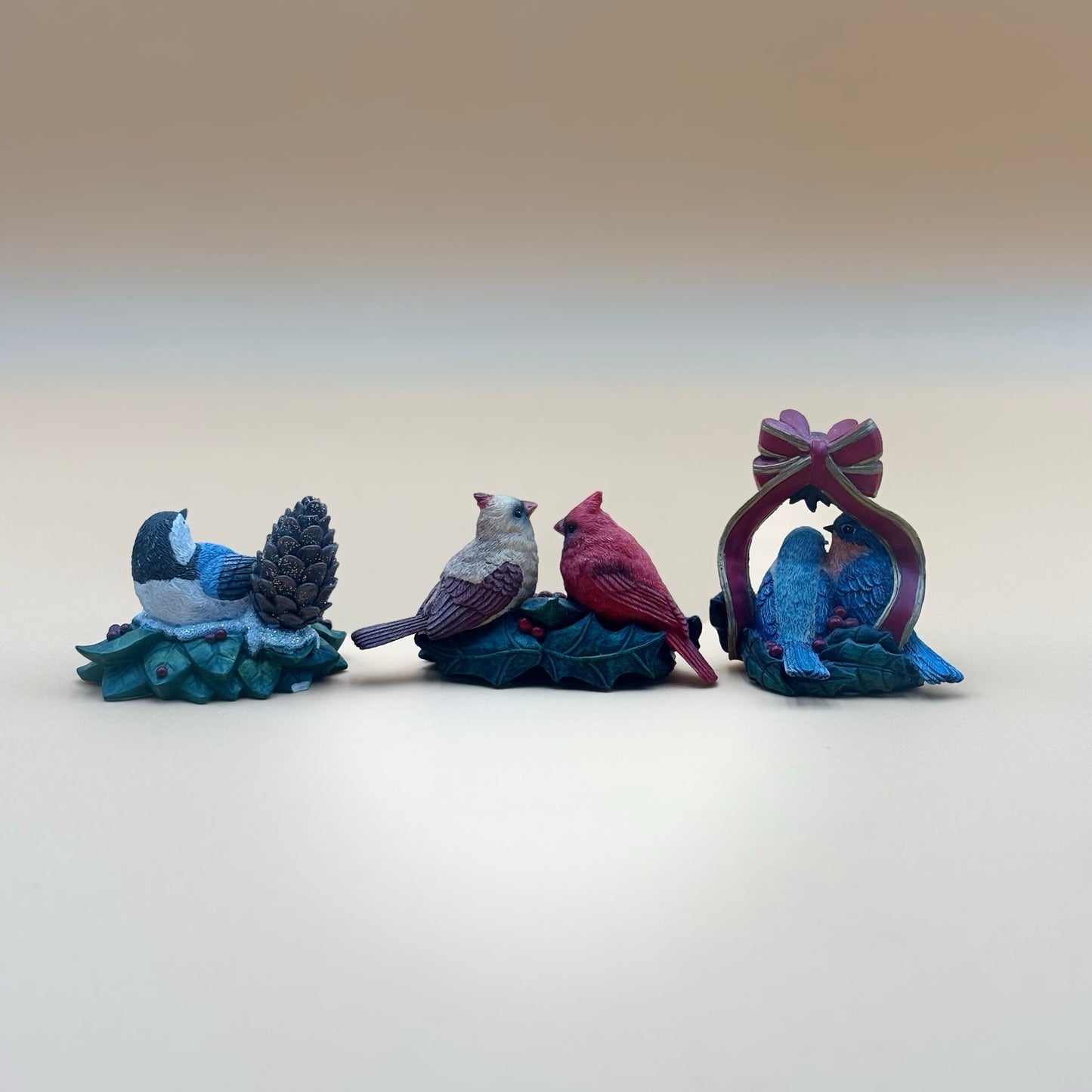 Set of 3 AWH Bird Figurines – Cardinals, Bluebirds & Nuthatchers