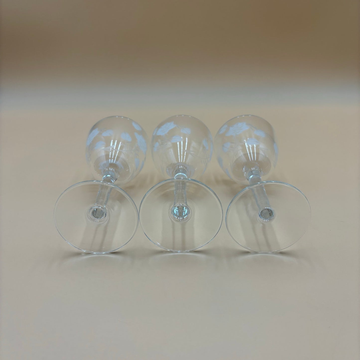 Set of 3 Etched Floral Wine Glasses – 6 3/8” Tall