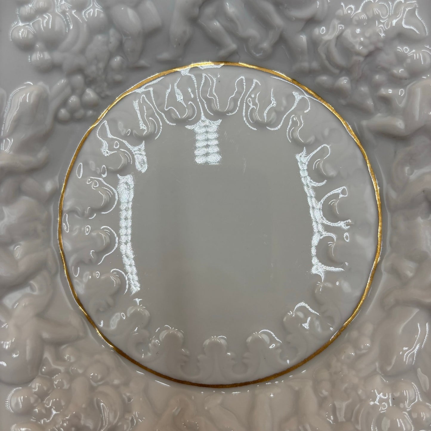 Vintage Embossed Cherub Porcelain Bowl with Gold Trim – 8.25”