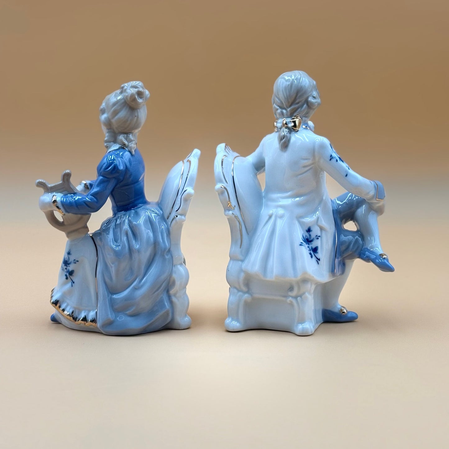 Porcelain Victorian Couple Playing Music Vintage Figurines