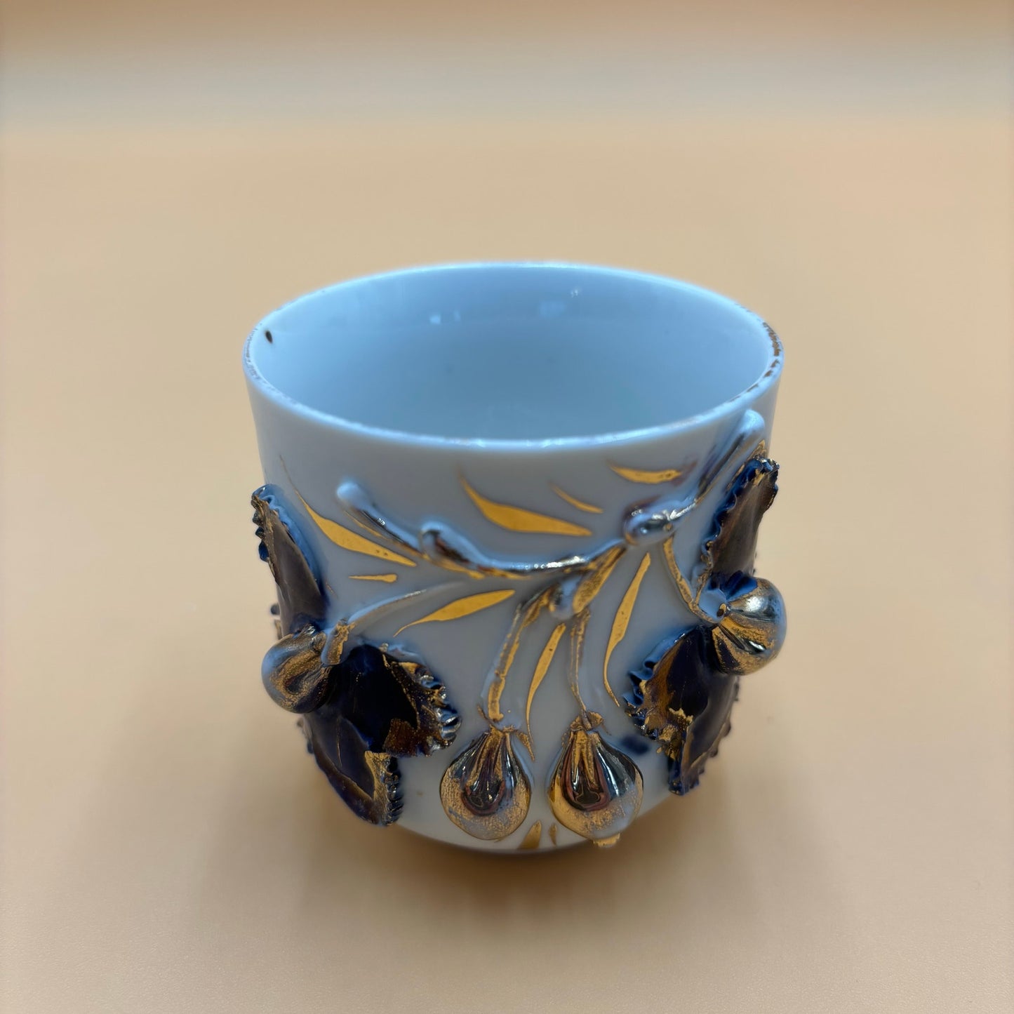 Vintage German Porcelain Demitasse Cup & Saucer - Purple & Gold Floral