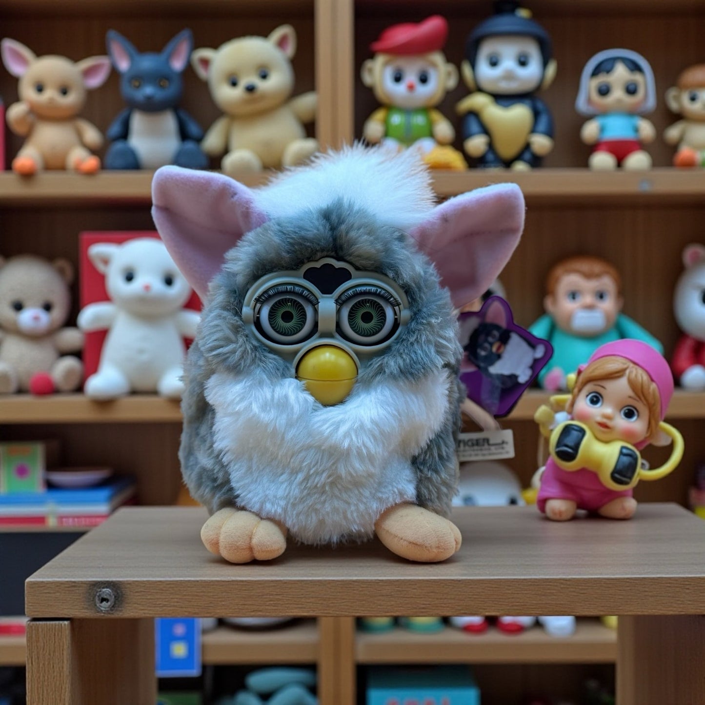 FURBY 1998 Tiger Electronics Furby in Box (Working) Gray & White