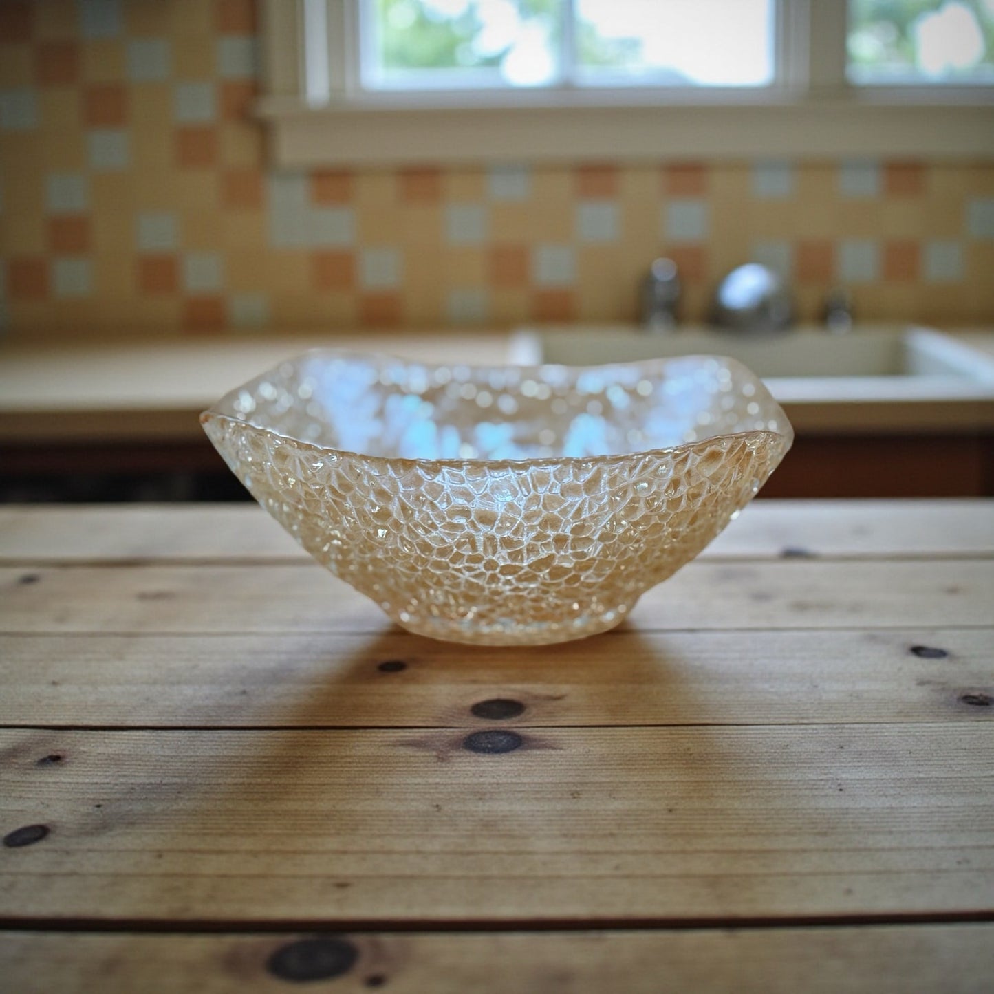 Textured Pebbled Salad Bowls Square Rounded Design