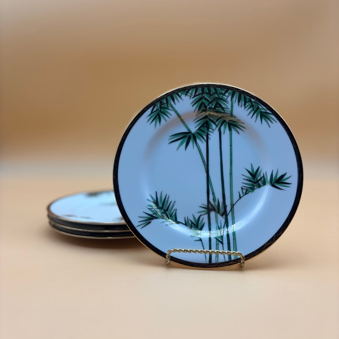 Set of 4 Vintage Hand-Painted Bamboo Plates – Japan