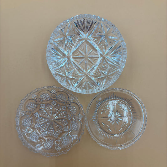 Vintage Pressed Glass Trinket Dishes - Set of 3 - Mixed Patterns