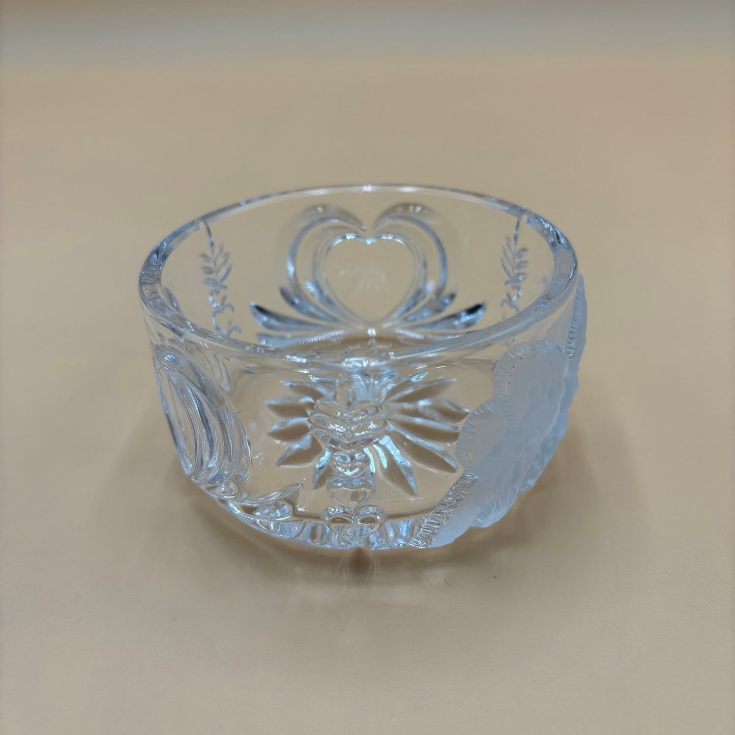 Vintage Clear Pressed Glass Bowl with Hearts & Teddy Bear Motif
