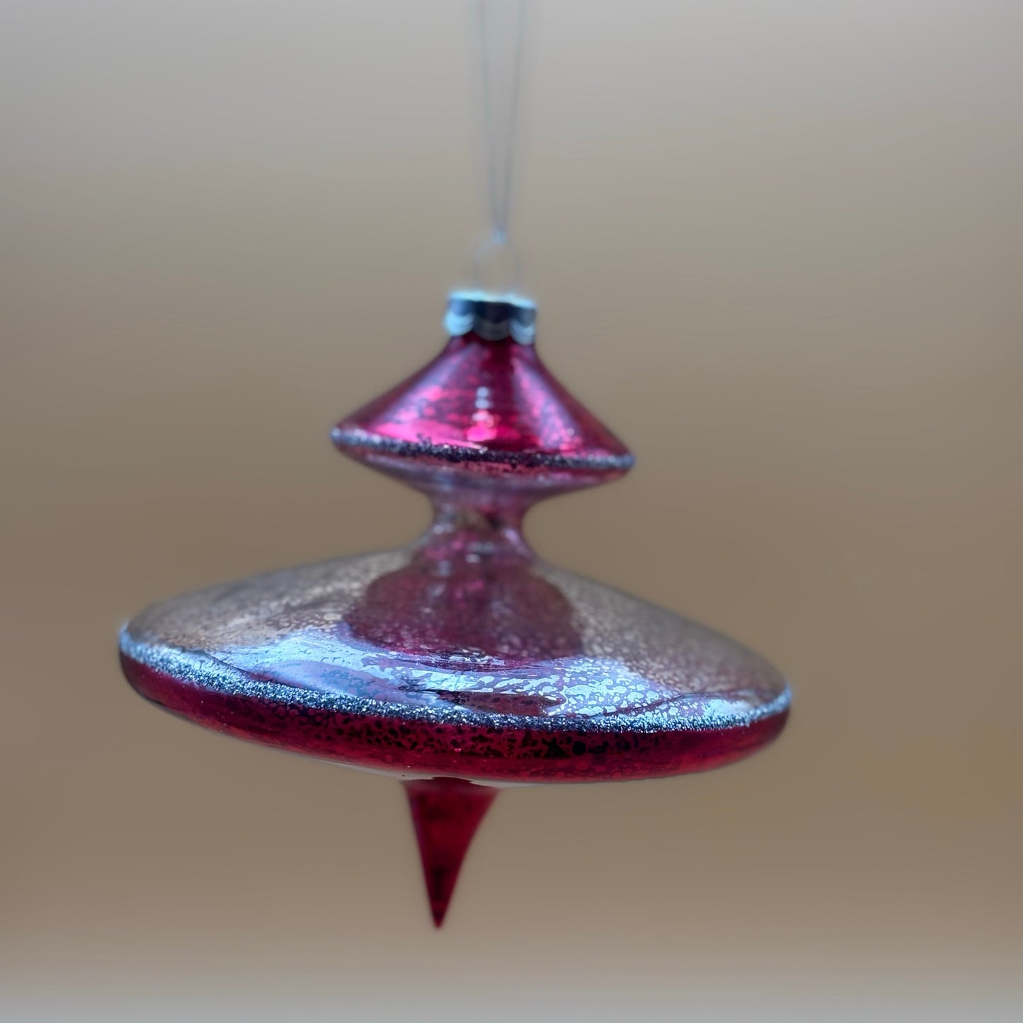 Tinsel Town Hand-Blown Glass Finial Ornament with Box Red & Silver