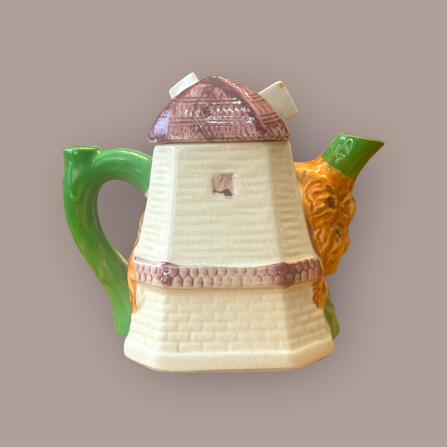 Vintage Japanese Windmill Teapot - Hand-Painted Cottage Design, Mid-Century