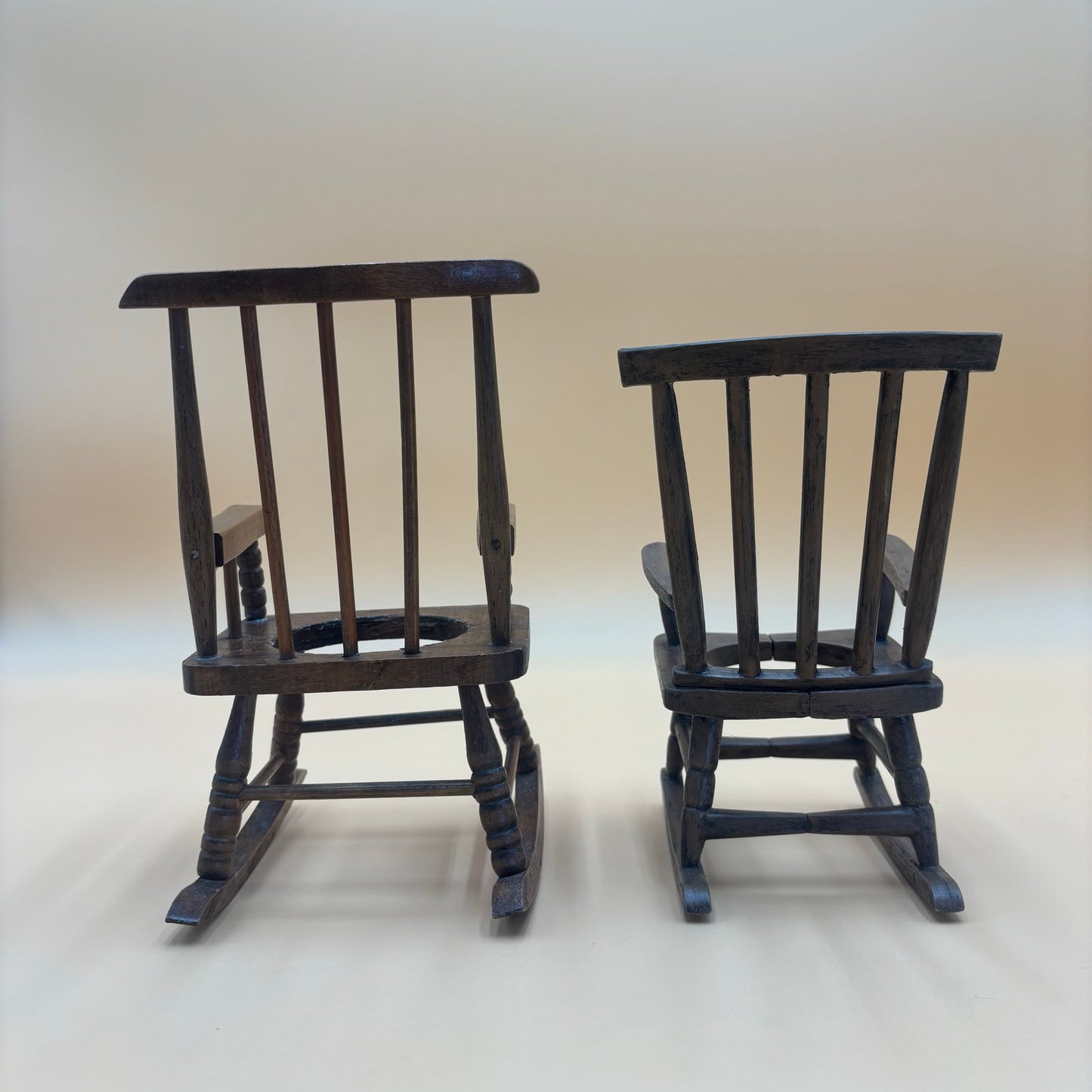Set of 2 Vintage Wooden Rocking Chair Planters - Medium Brown Finish