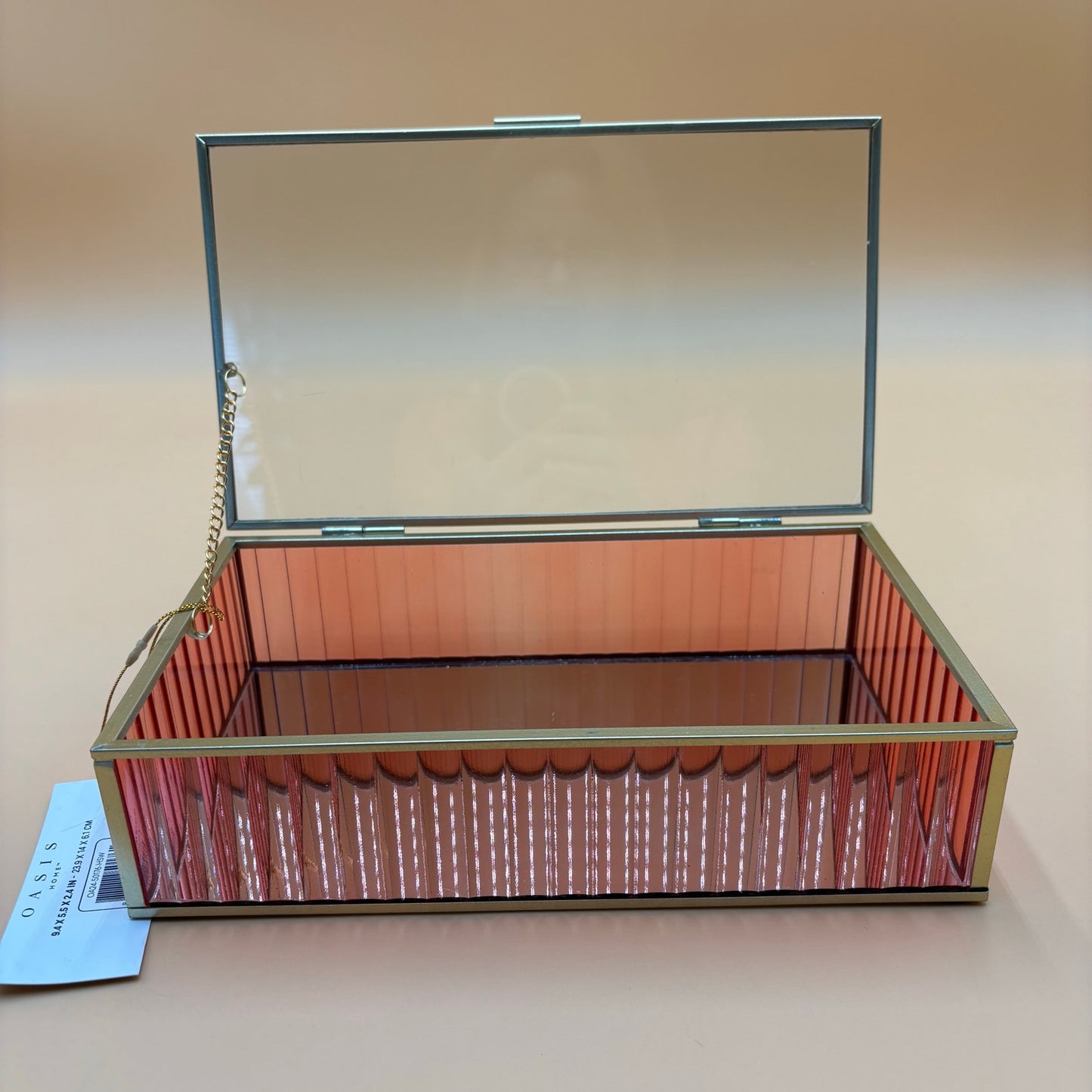 Oasis Home Glass & Mirror Display Box – Pink Faceted Sides – 9.5”