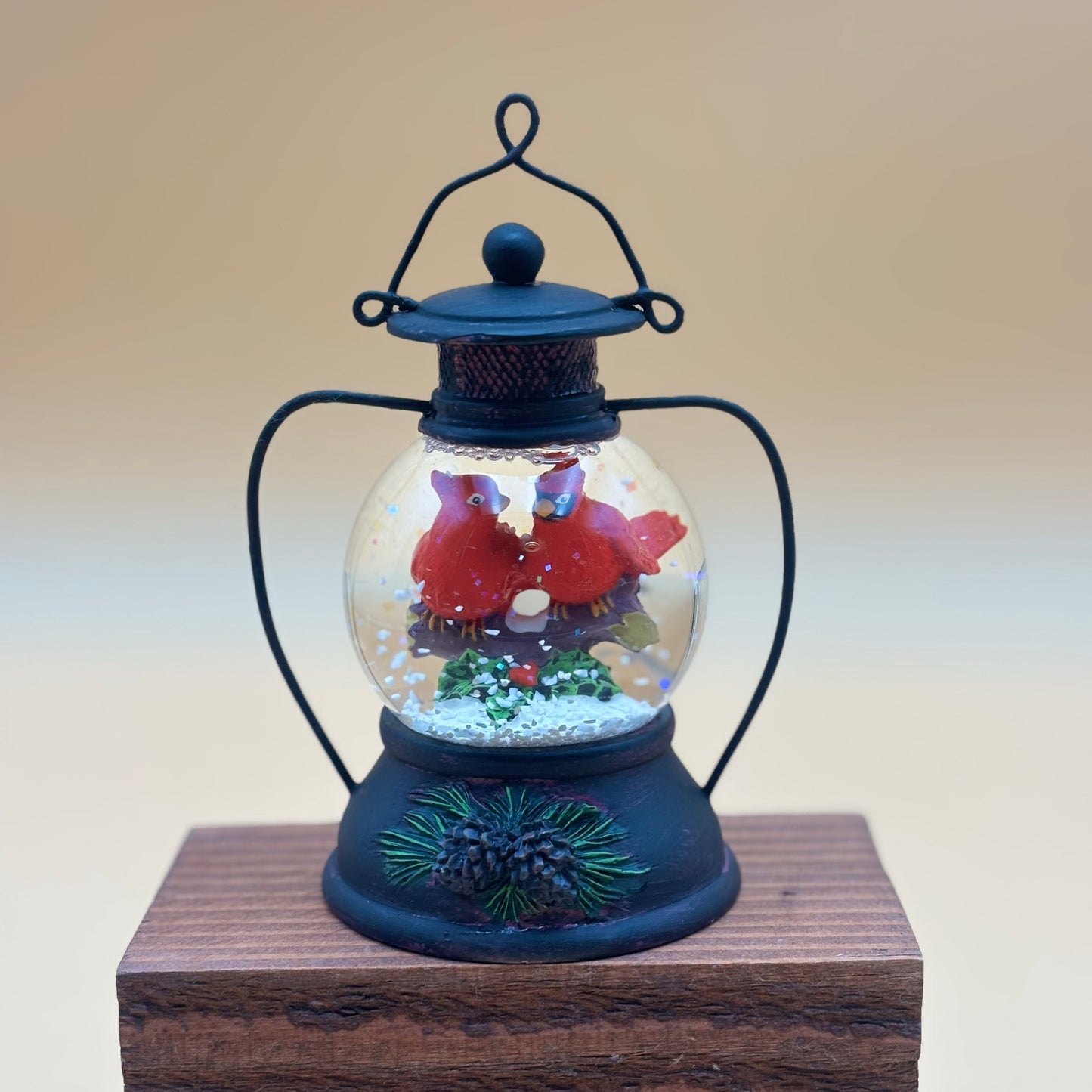 Cardinal Christmas Small Lantern Globe Figurine