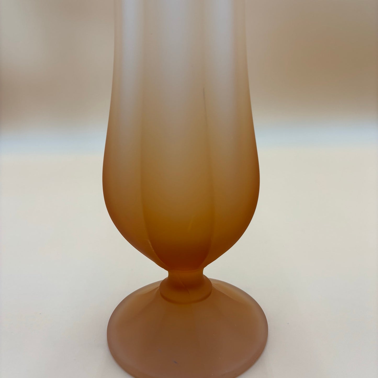 Vintage Peach/Amber Satin Swung Vase - Ruffled Rim 13.5" Tall