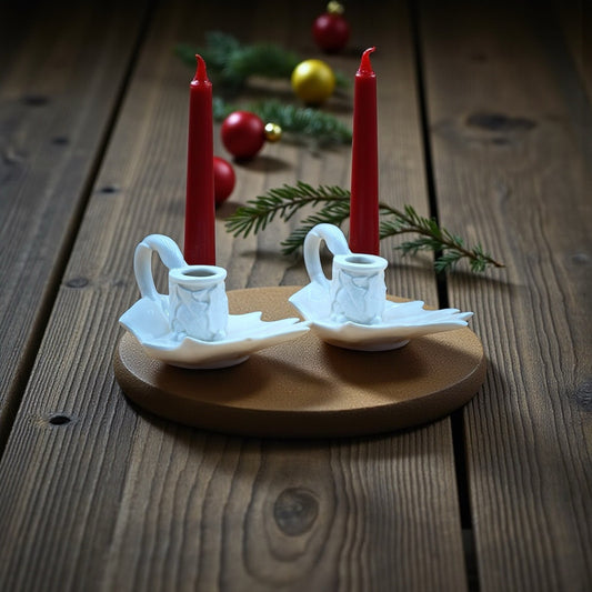 White Ceramic Holly Leaf Candlestick Holders – Pair