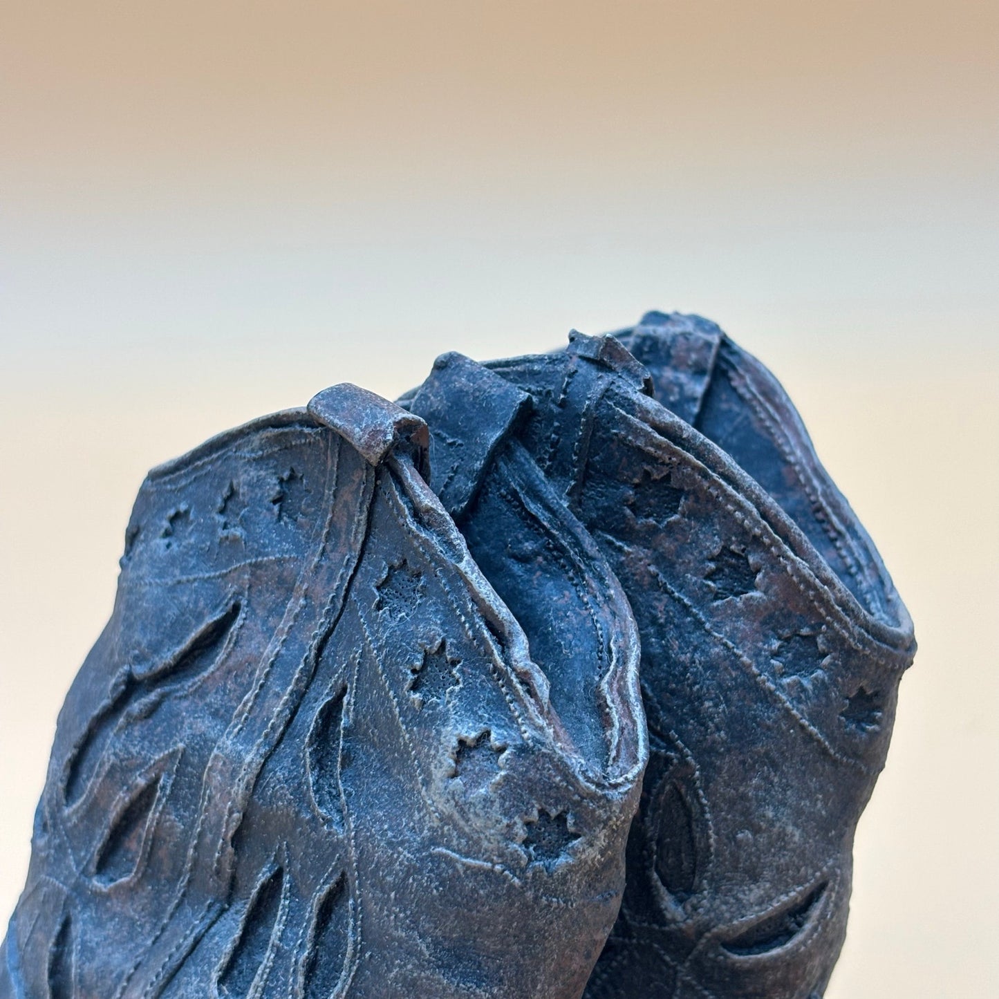 Cast Resin Vintage Rugged Childs Cowboy Boot Paperweight Pair