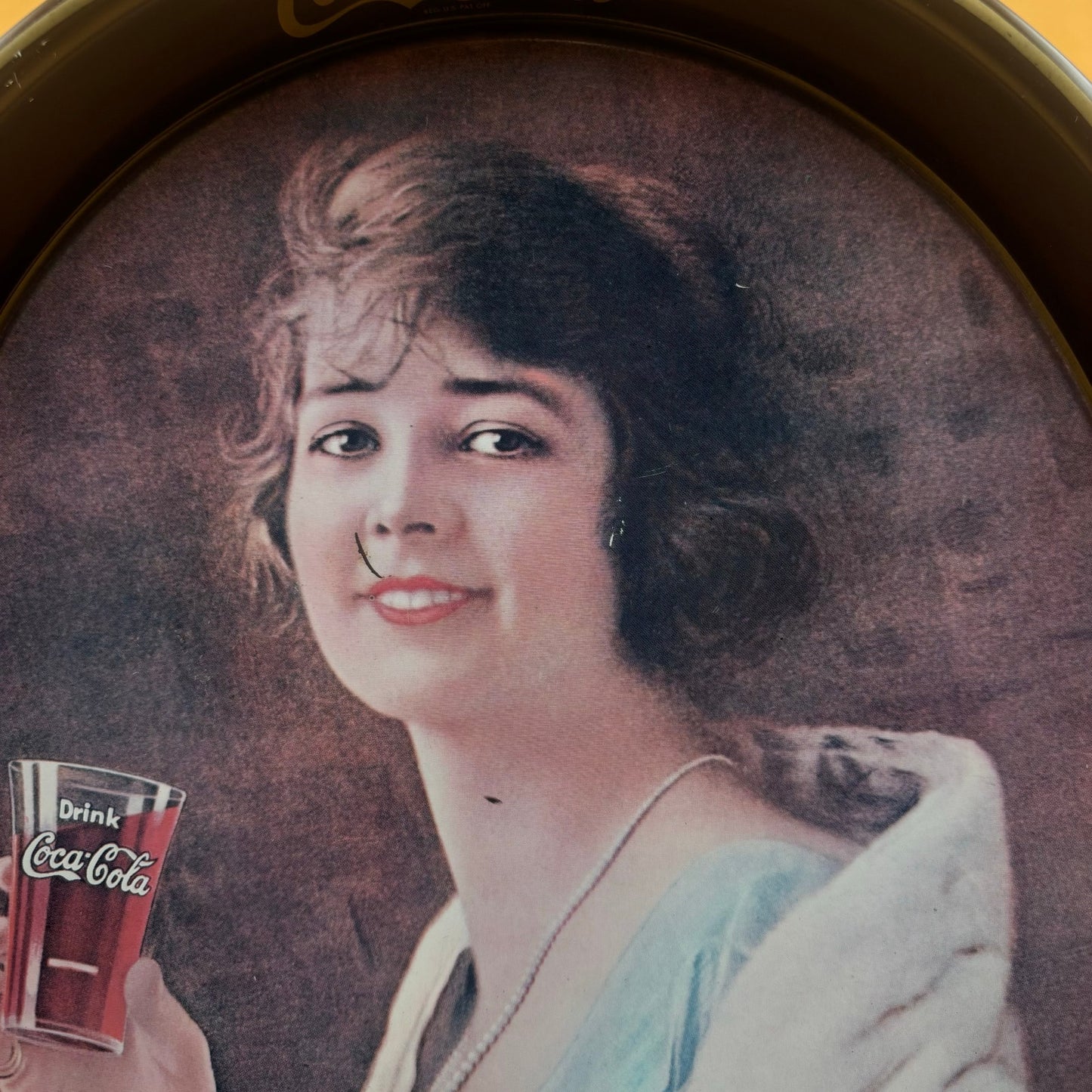 Vintage Coca-Cola Tray – Woman Holding Glass – 15” Oval Metal
