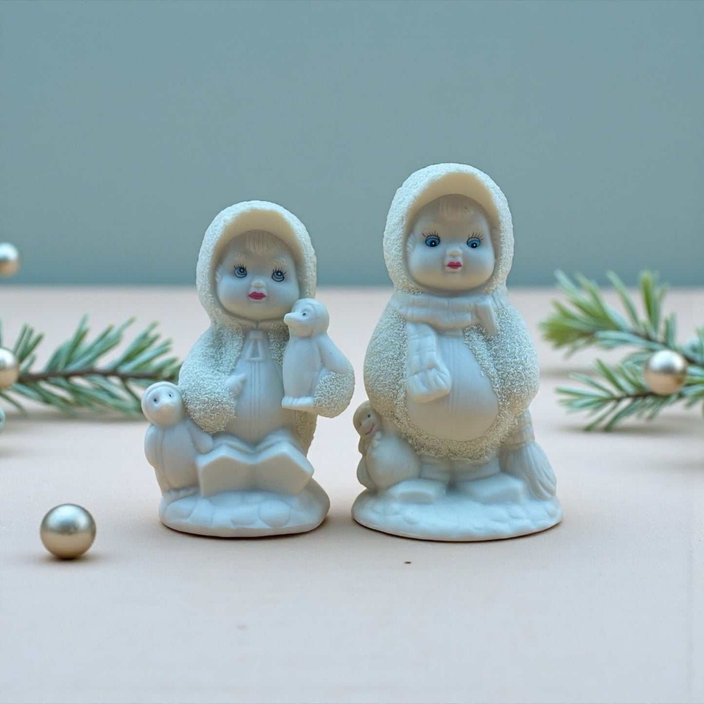 Set of Two Textured Snow Friends with Penguins – Winter Figurines
