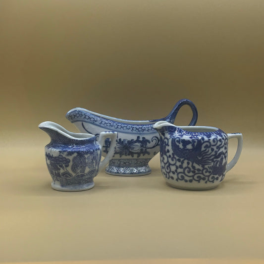 VTG 3 Blue White Collection - Asian Inspired Creamers & Gravy Boat