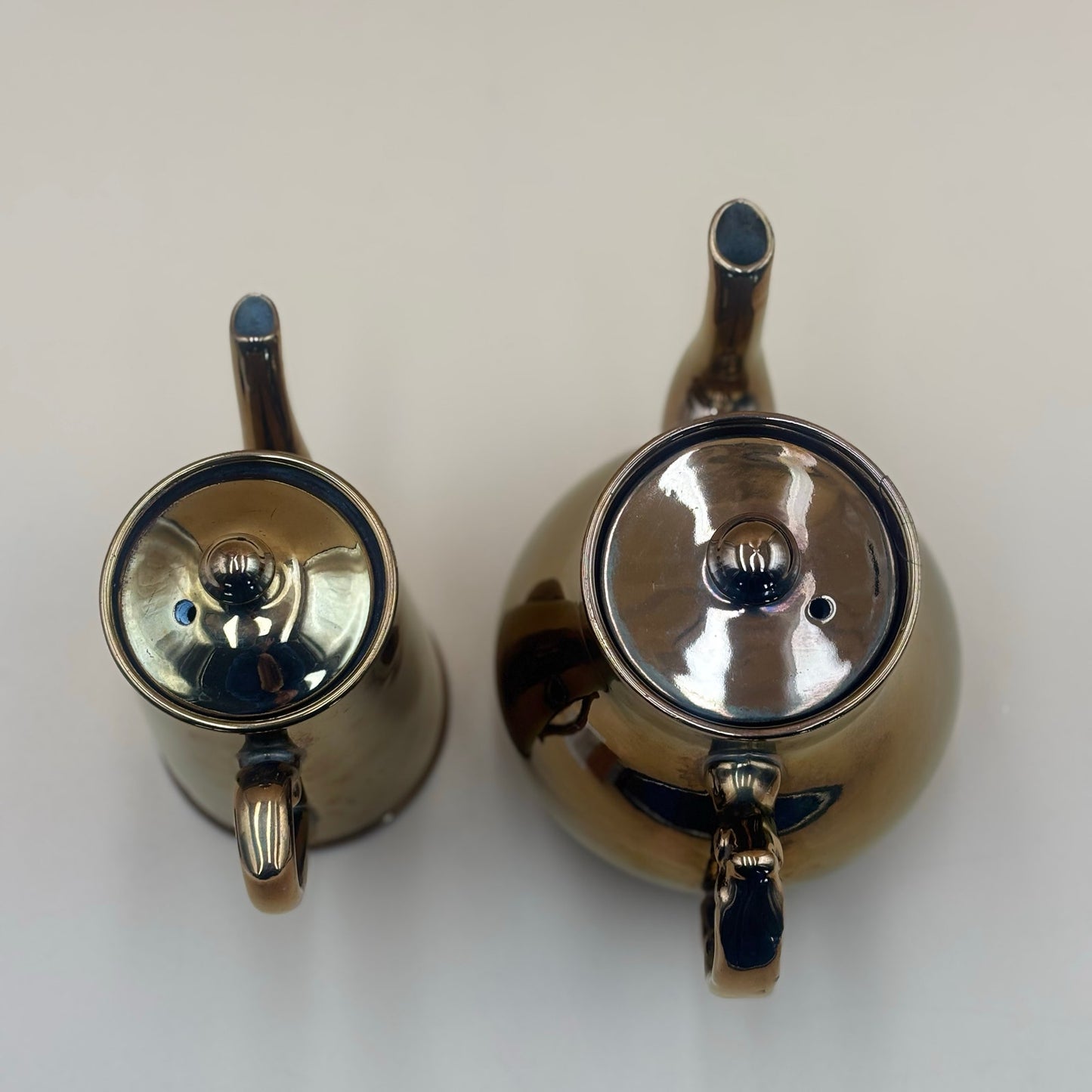 Gibson & Sons England Copper Lusterware Teapot & Coffee Pot Set – Smooth Finish