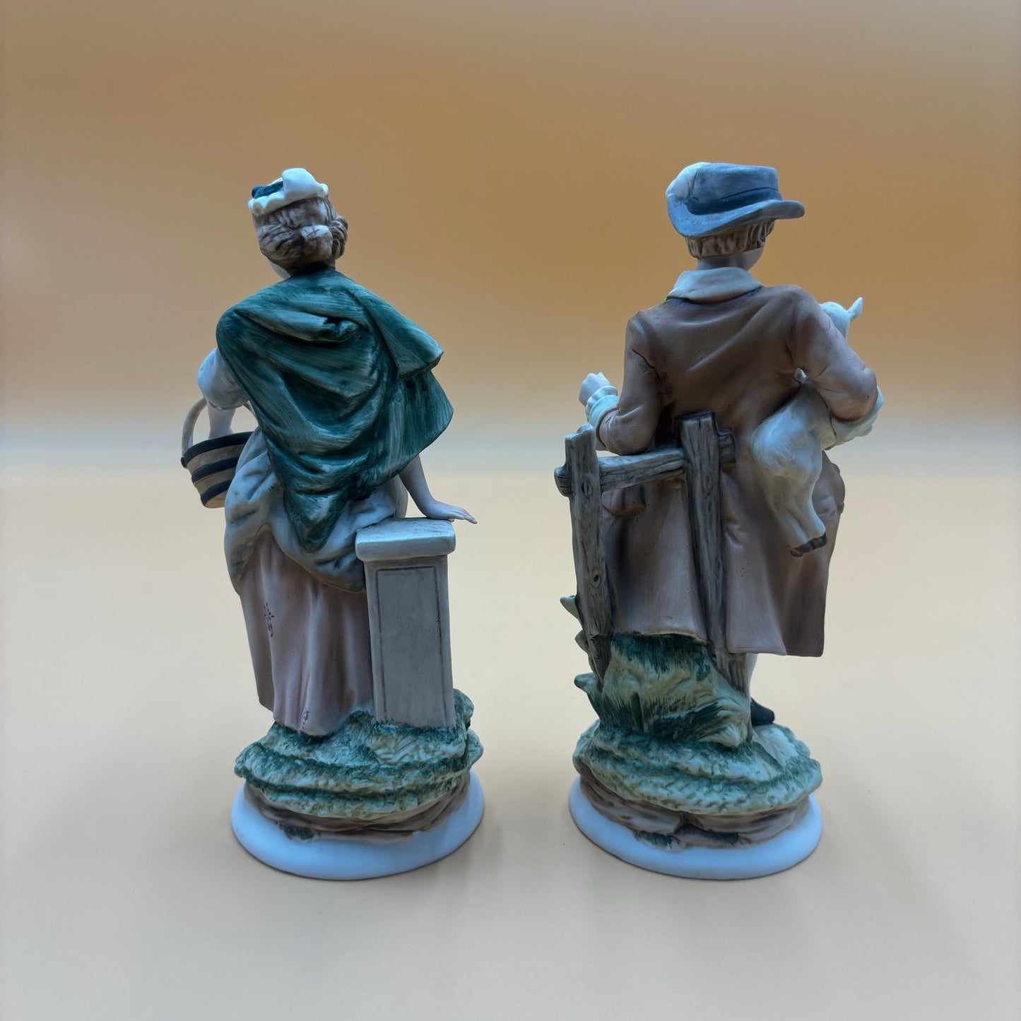 Lefton China KW3843 Hand-Painted Figurine Pair – Basket & Lamb Theme