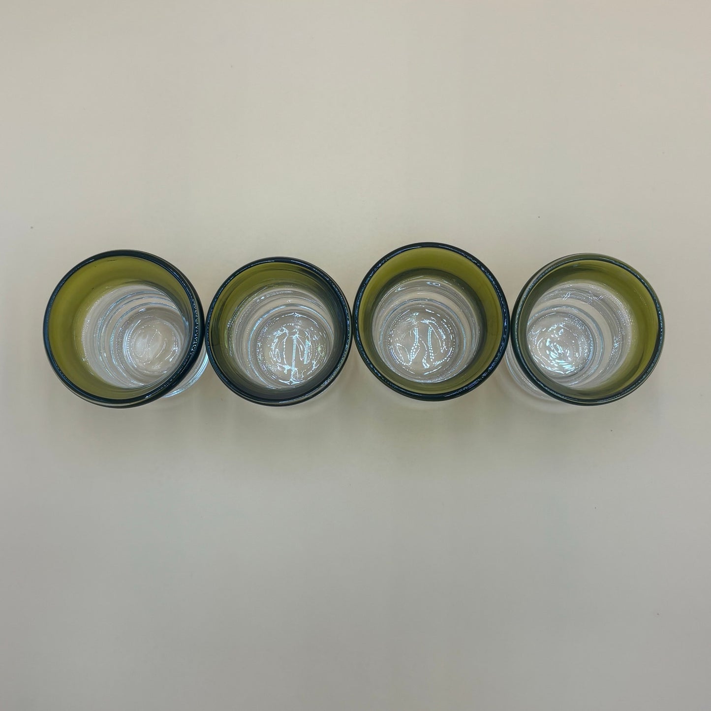 Set of 4 Hand Blown Art Glass Candleholders - Green and Clear