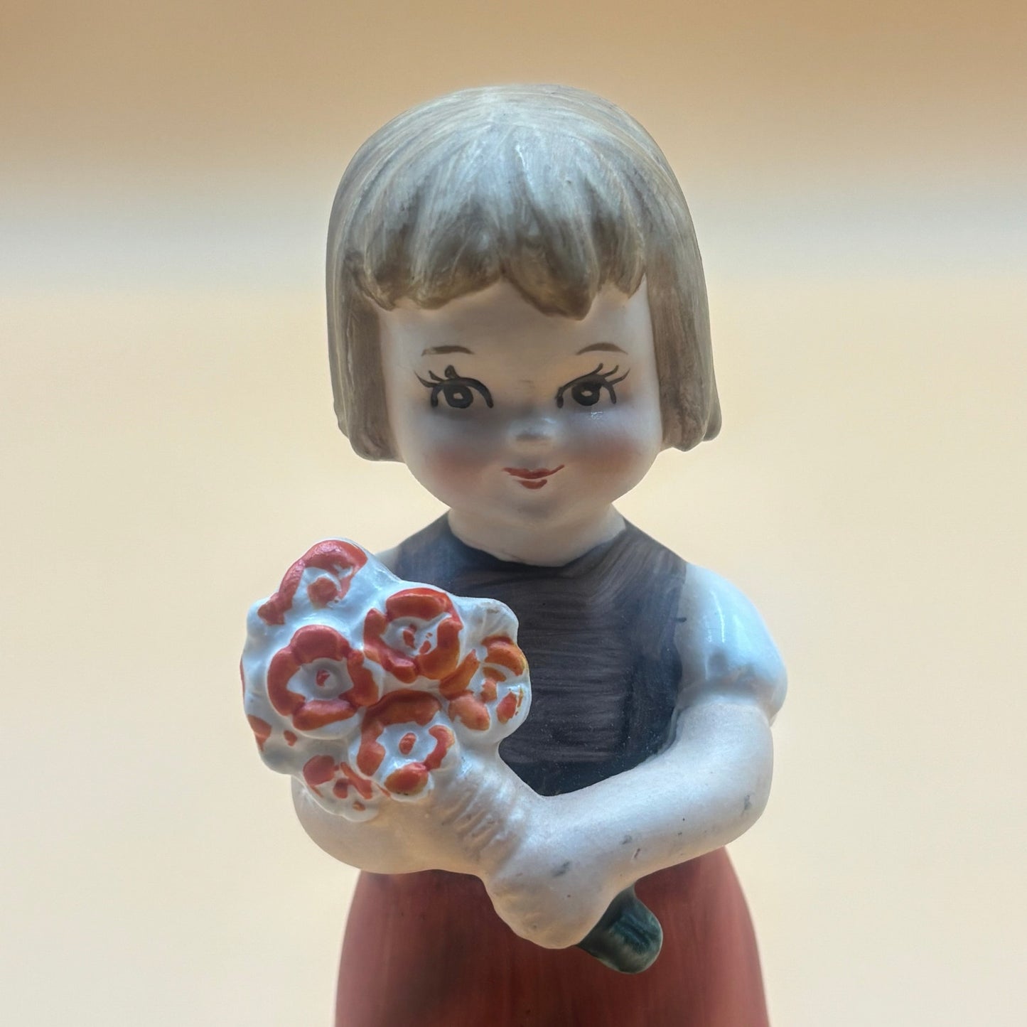 Vintage Girl with Flowers Figurine - Made in Japan