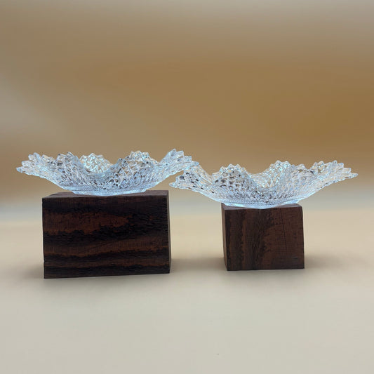 Vintage Diamond Cut Ruffled Edge Clear Glass Candy Dishes - Set of 2
