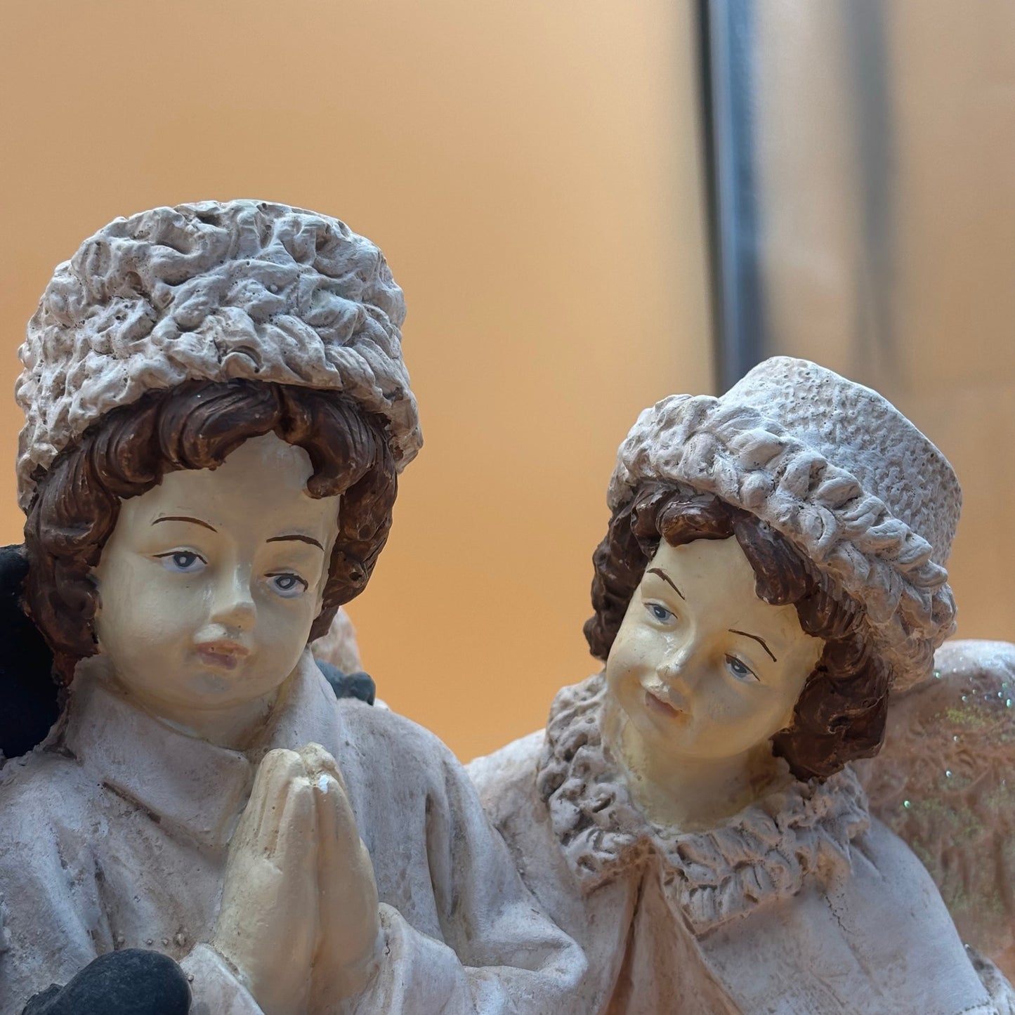 Three Angels Christmas Figurine with Gifts and Glitter Accents