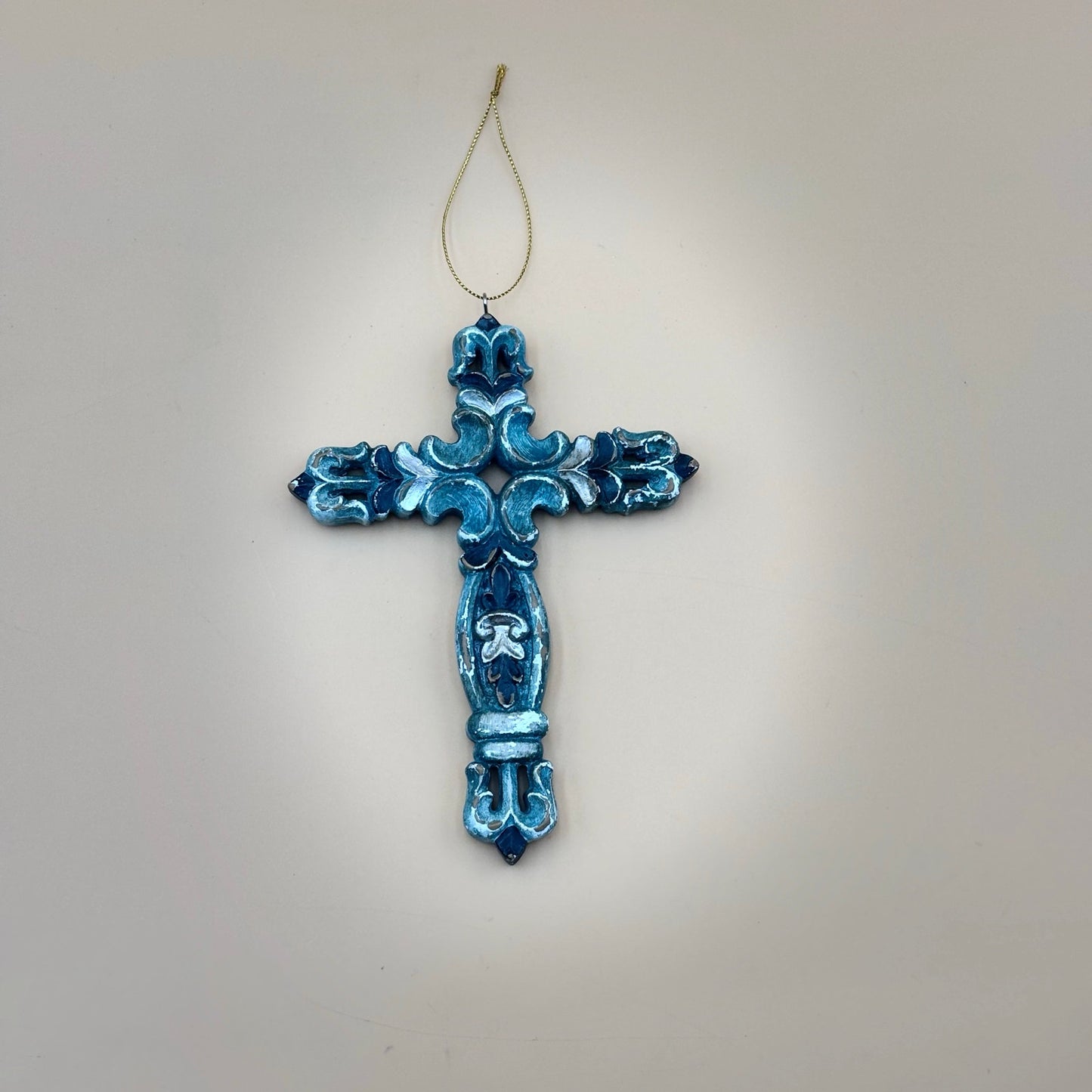 Set of Three 7″ Cross Ornaments — Turquoise, Silver, and Brown Tones