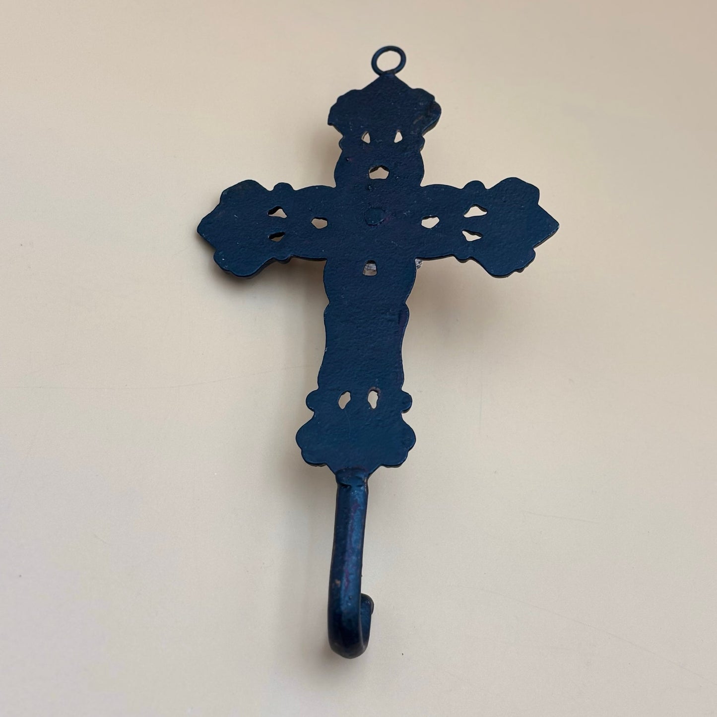 Wrought Iron Wall Cross with Crystal Knob Hook