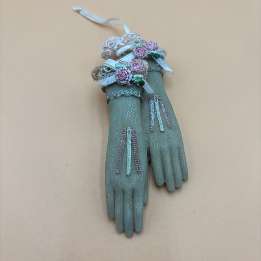Vintage Victorian Glove Ornament with Lace and Embroidery
