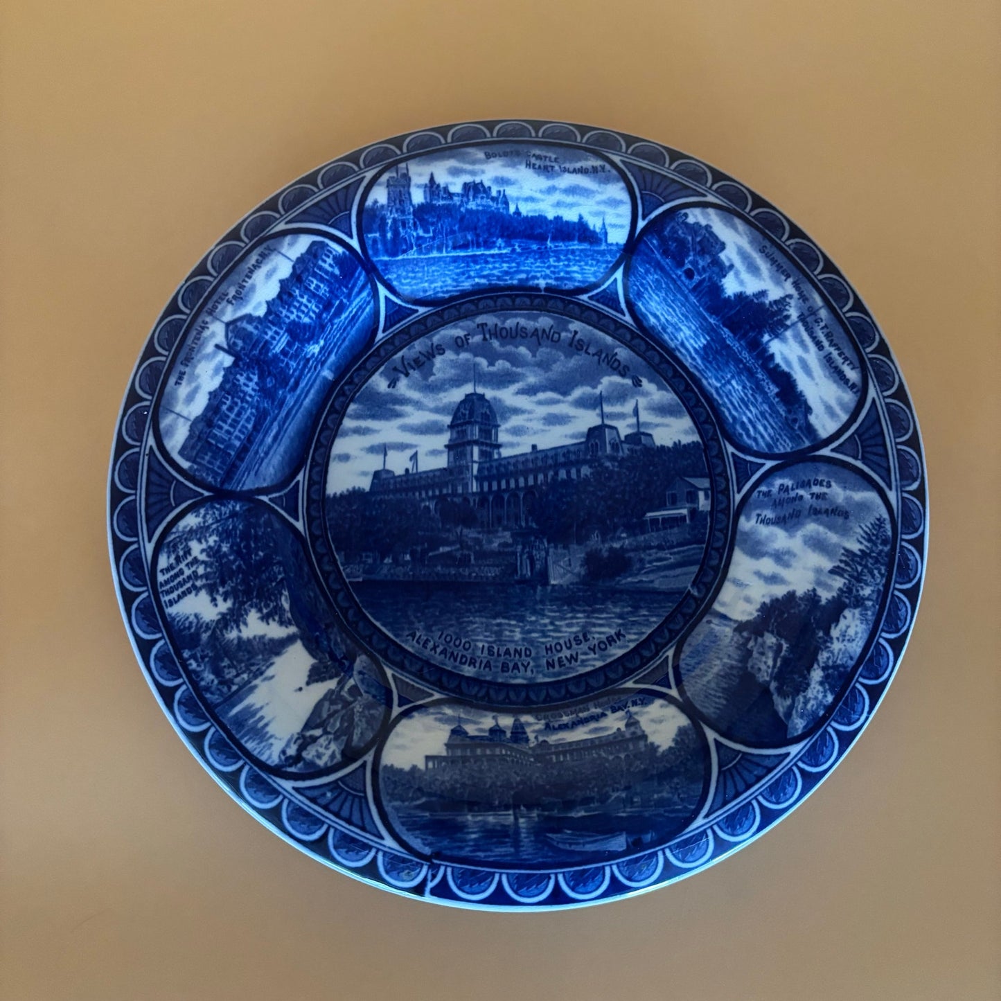 Vintage Staffordshire England Blue & White Plate - Thousand Islands NY