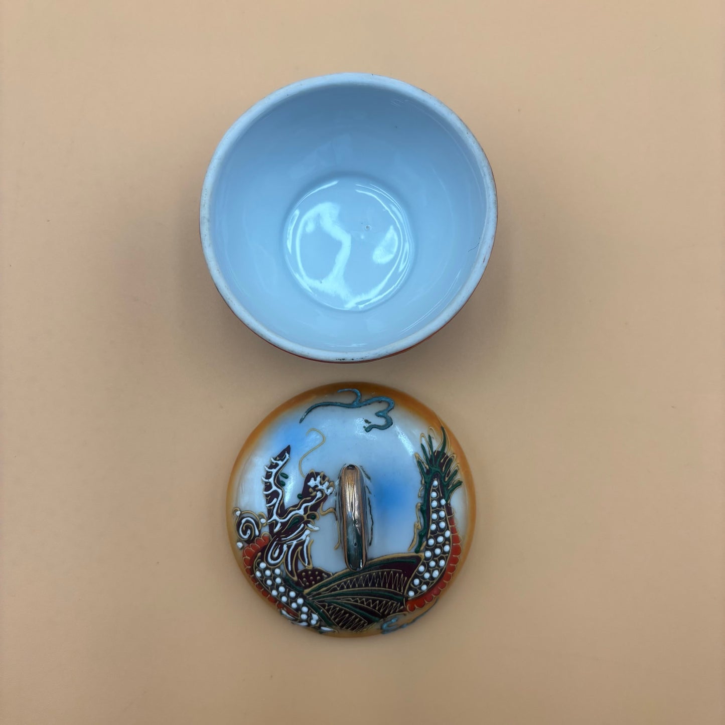 Japanese Lidded Dragon Trinket Jar – Hand-Painted Satsuma Style