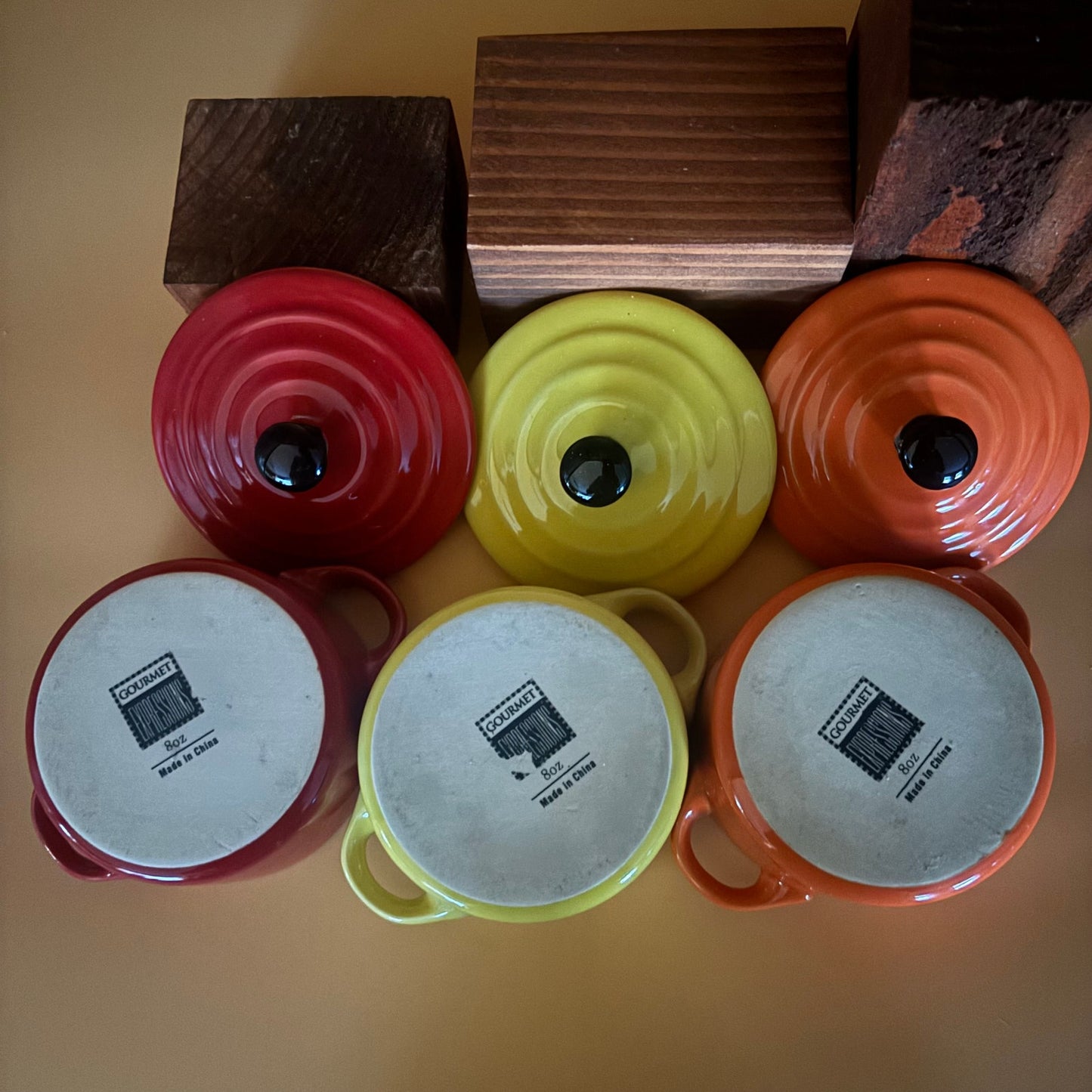 Set of 3 Gourmet Expressions Mini Cocottes - Yellow, Red & Orange