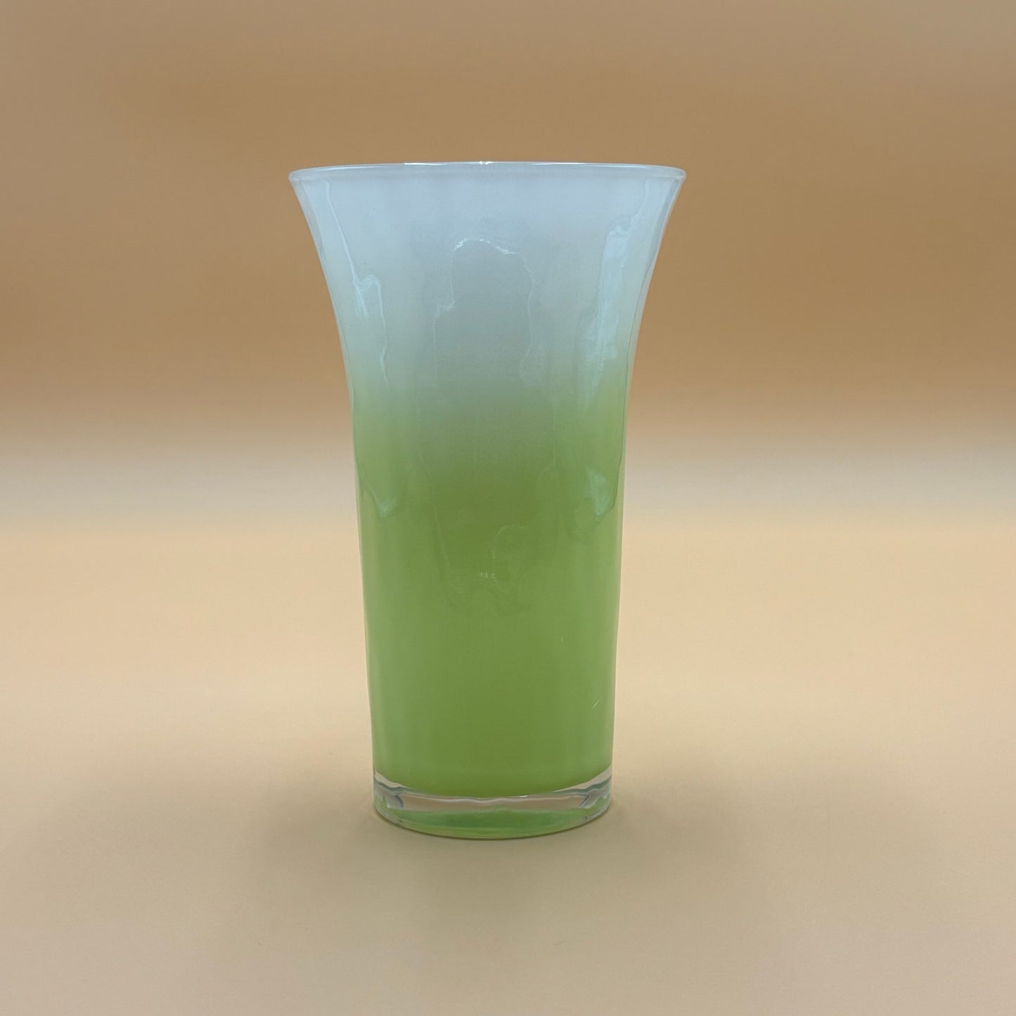 Vintage Green Ombre Art Glass Vase, Signed “L” – 8.25” Tall