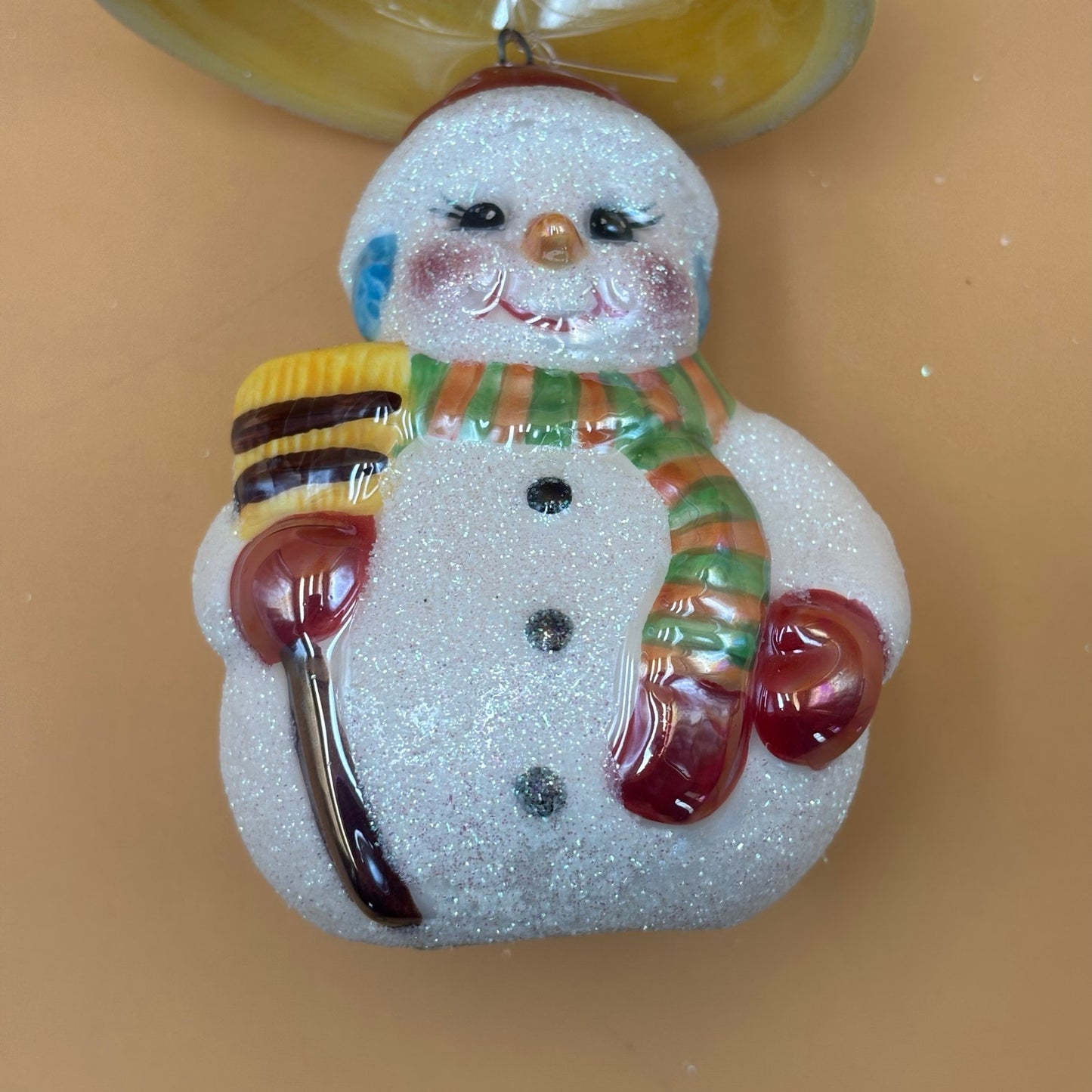 Radko Snowman and Bell Ornament – Handcrafted Glass – 7” x 3”
