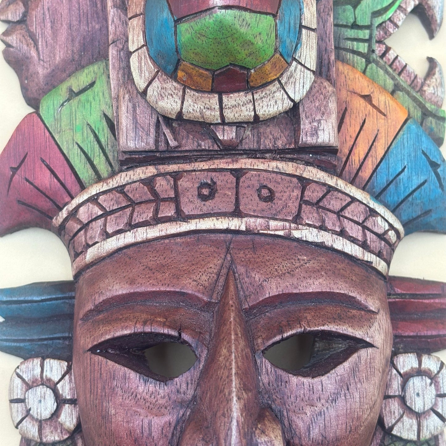 Mesoamerican Hand-Carved Warrior Mask/Wall Plaque - Turtle & Serpent Wall Art