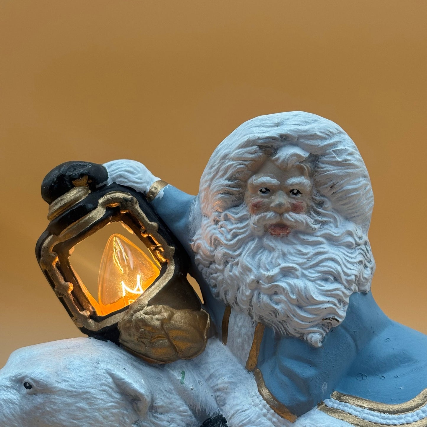 Vintage Santa Riding Polar Bear Lighted Figurine 10.5"