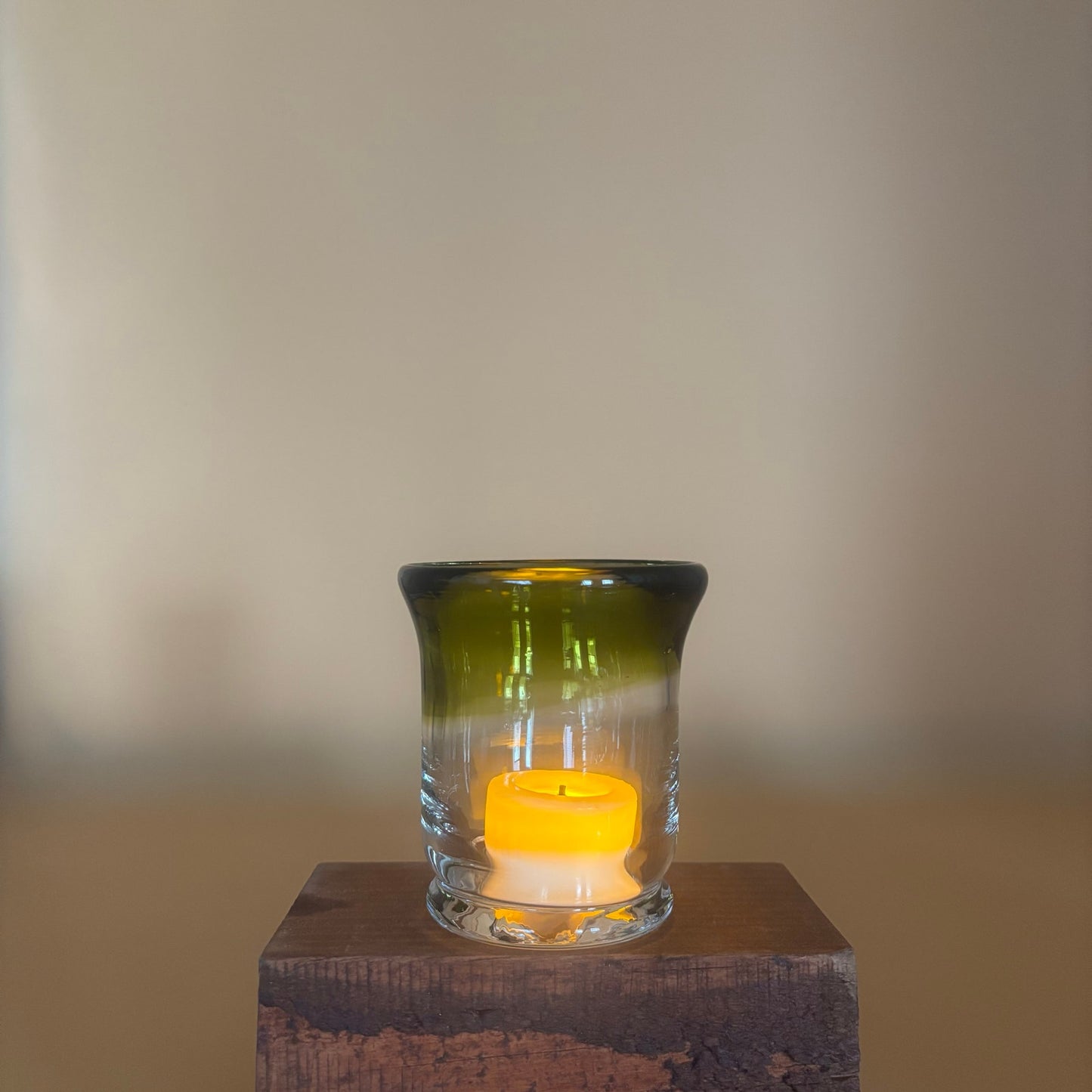 Set of 4 Hand Blown Art Glass Candleholders - Green and Clear