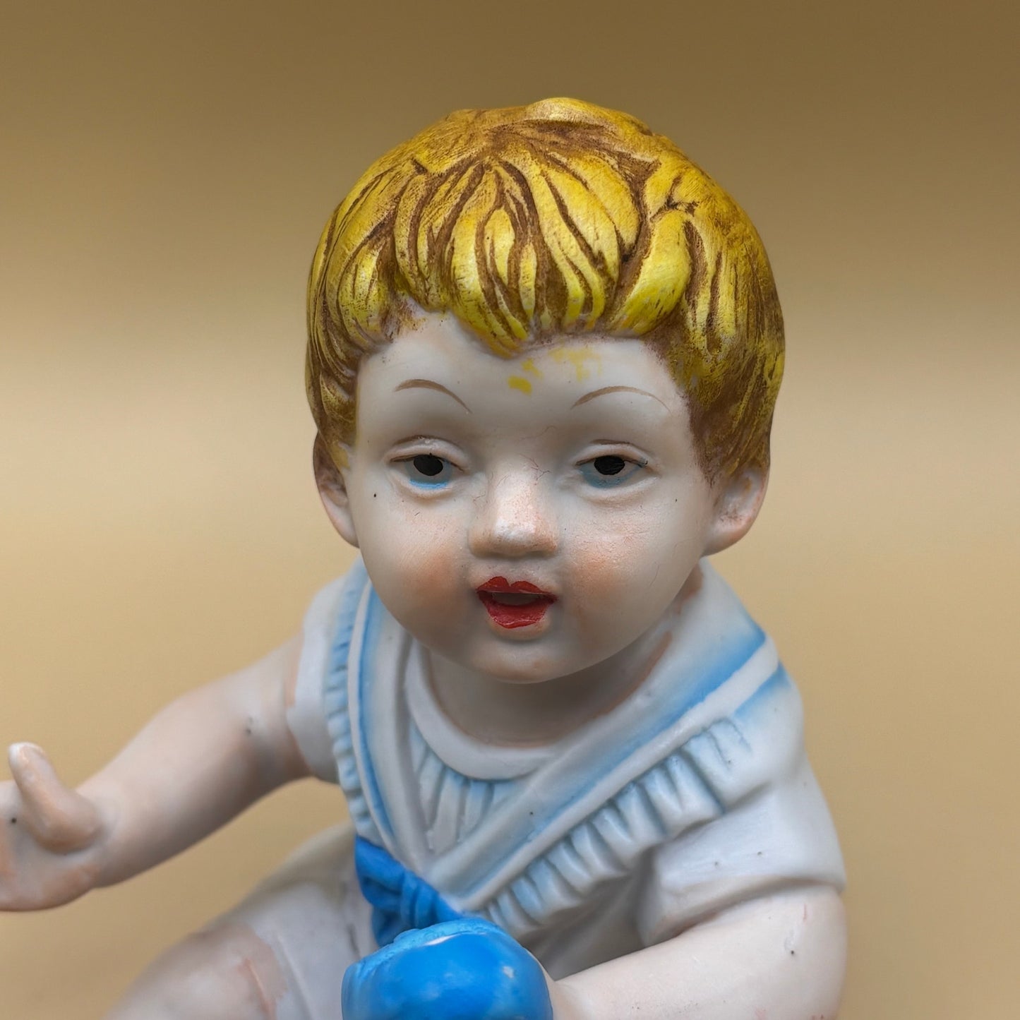 VTG Baby Boy Porcelain Figurine Putting His Shoes on 5.5"