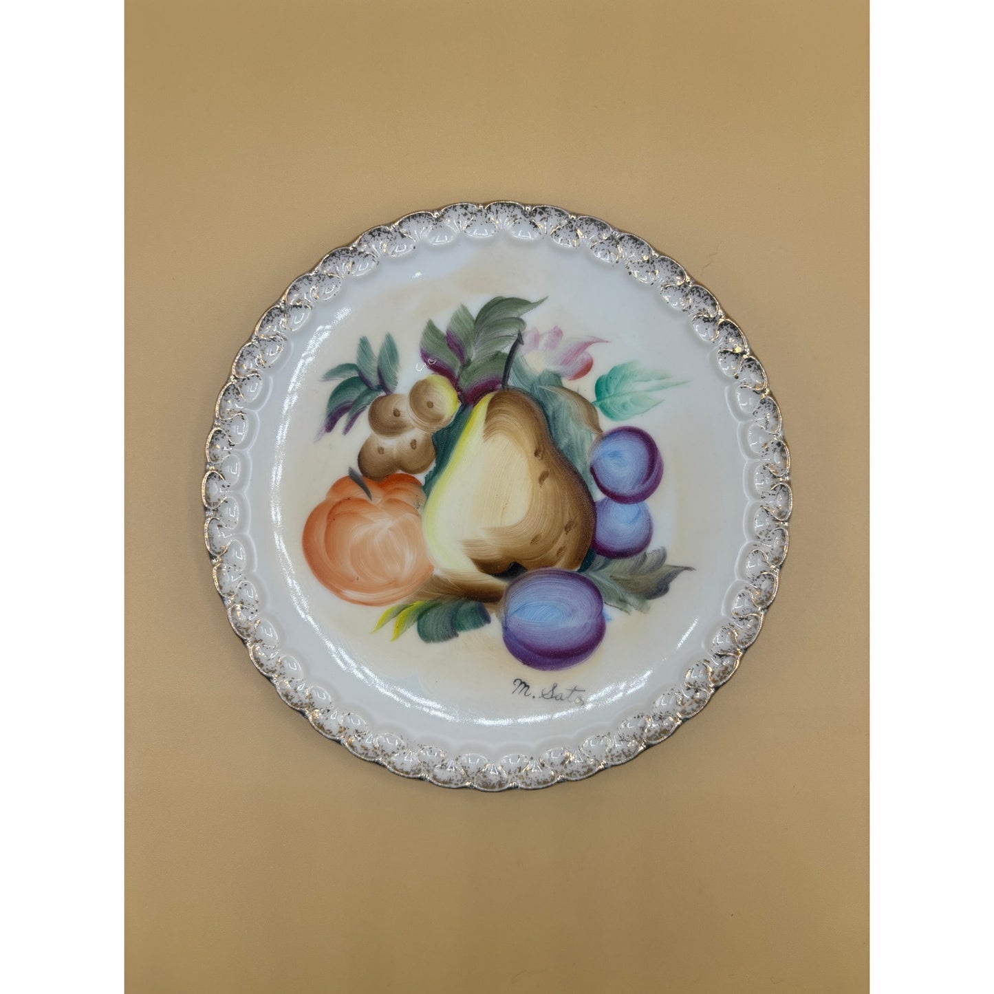 M. Sato Hand-Painted Decorative Plate with Gold Trim - 6" Fruit Design