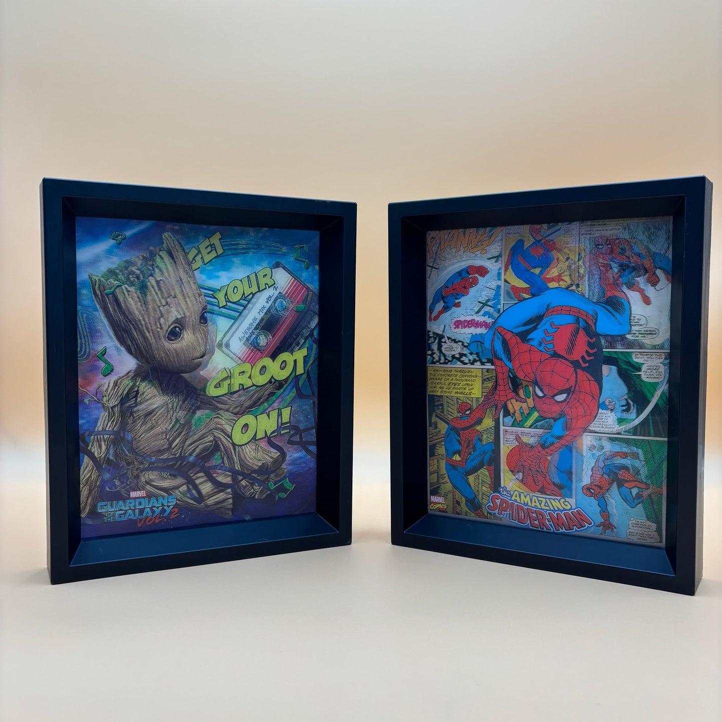 Marvel 3-D Shadow-Box Wall Art Pair Baby Groot & The Amazing Spider-Man