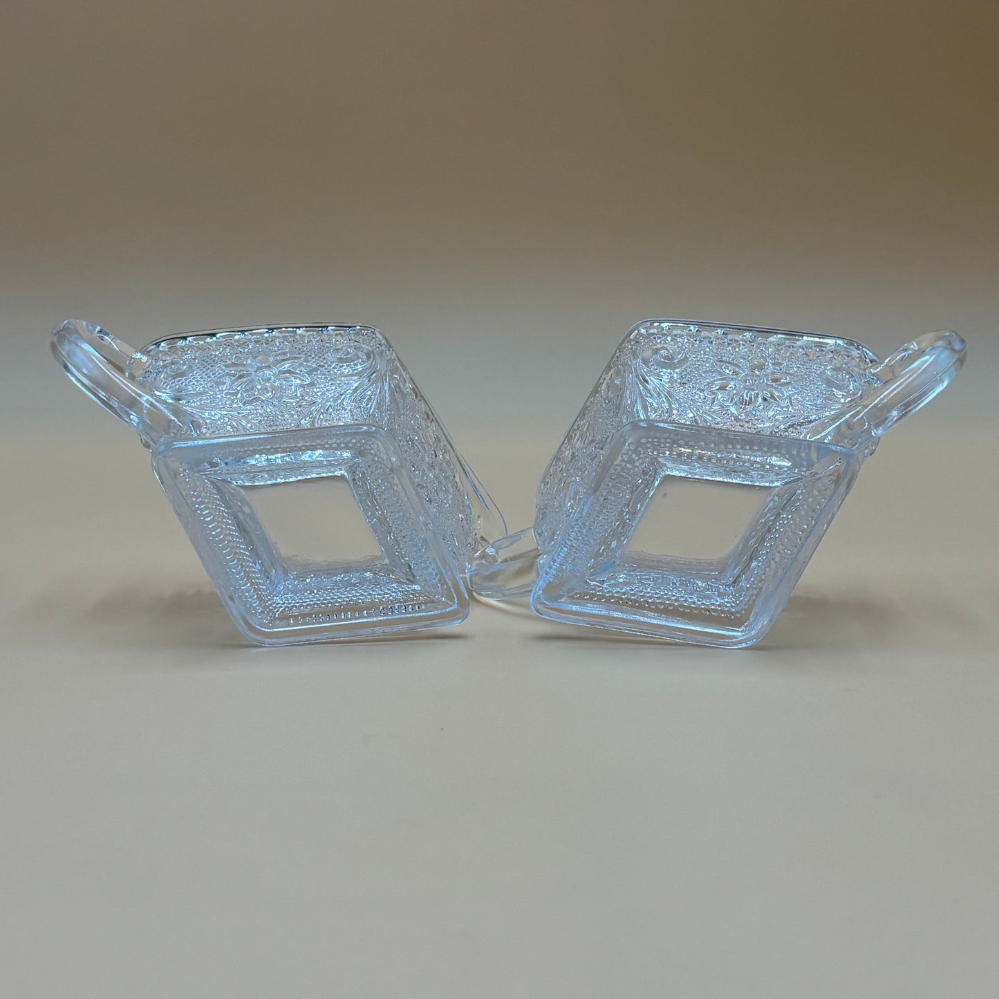 Vintage Indiana Glass Diamond Pattern Sugar and Creamer Set
