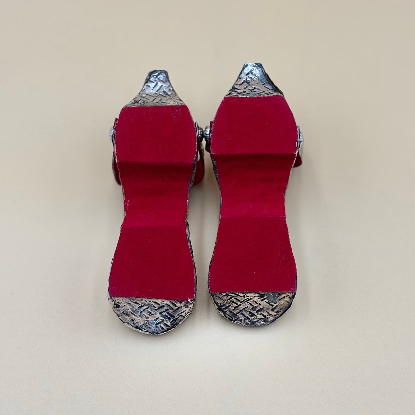 Vintage Ottoman Style Child’s Shoes Silver Tone on Wood with Box Collectible