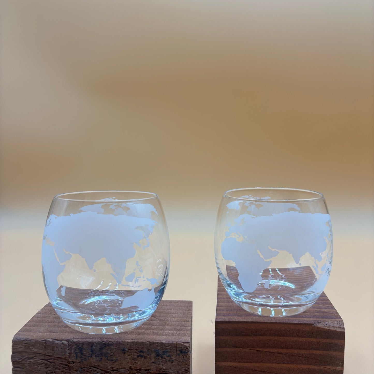 Pair of Unique Etched Globe Glasses – Frosted World Map Design