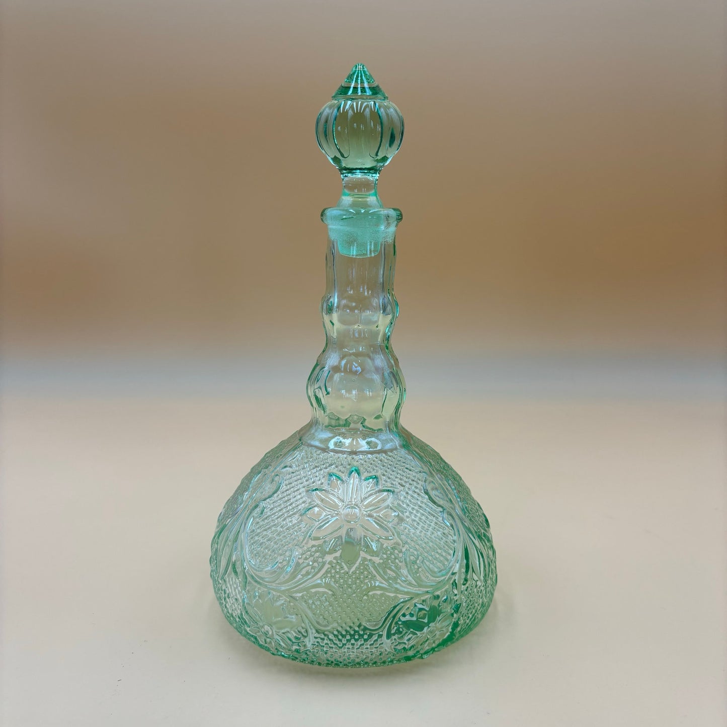 Aqua Green Pressed Glass Decanter Set with Tray and 6 Goblets