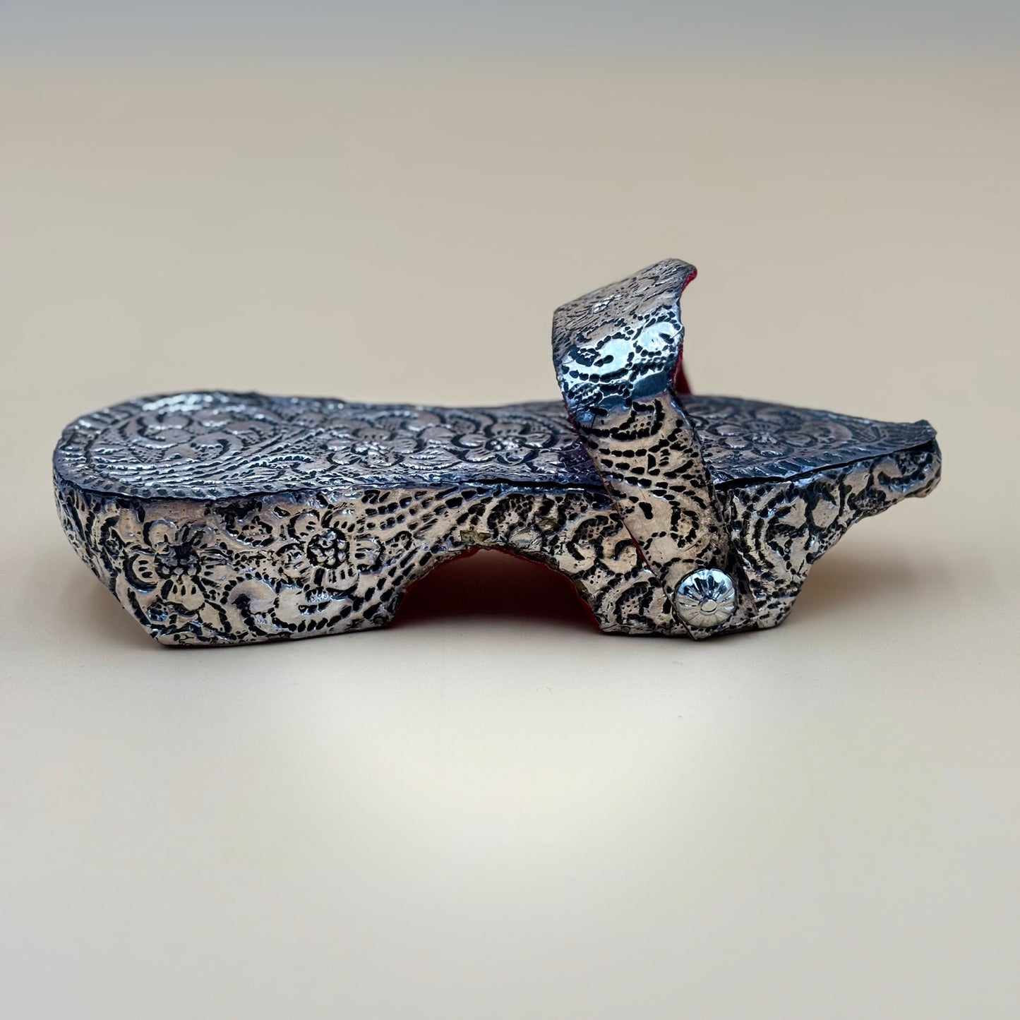 Vintage Ottoman Style Child’s Shoes Silver Tone on Wood with Box Collectible