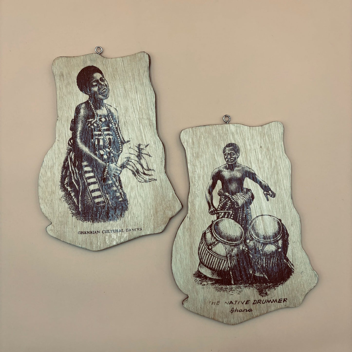 Ghana Cultural Plywood Wall Plaques – Drummer & Dancer Pair